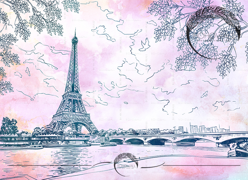 Фреска Romantic Paris_rose_Bohowall