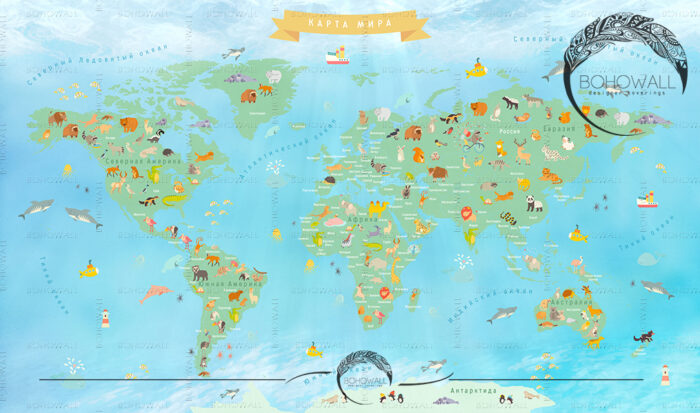 freska_World Map for children_Bohowall .ru