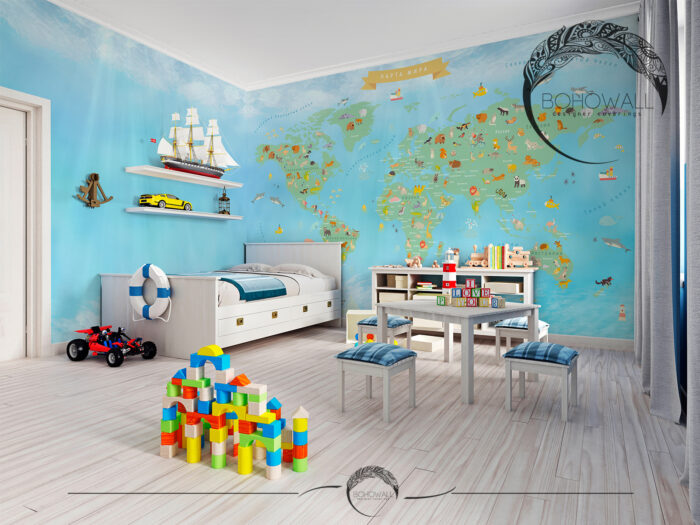 World Map for children_v_interiere_Bohowall